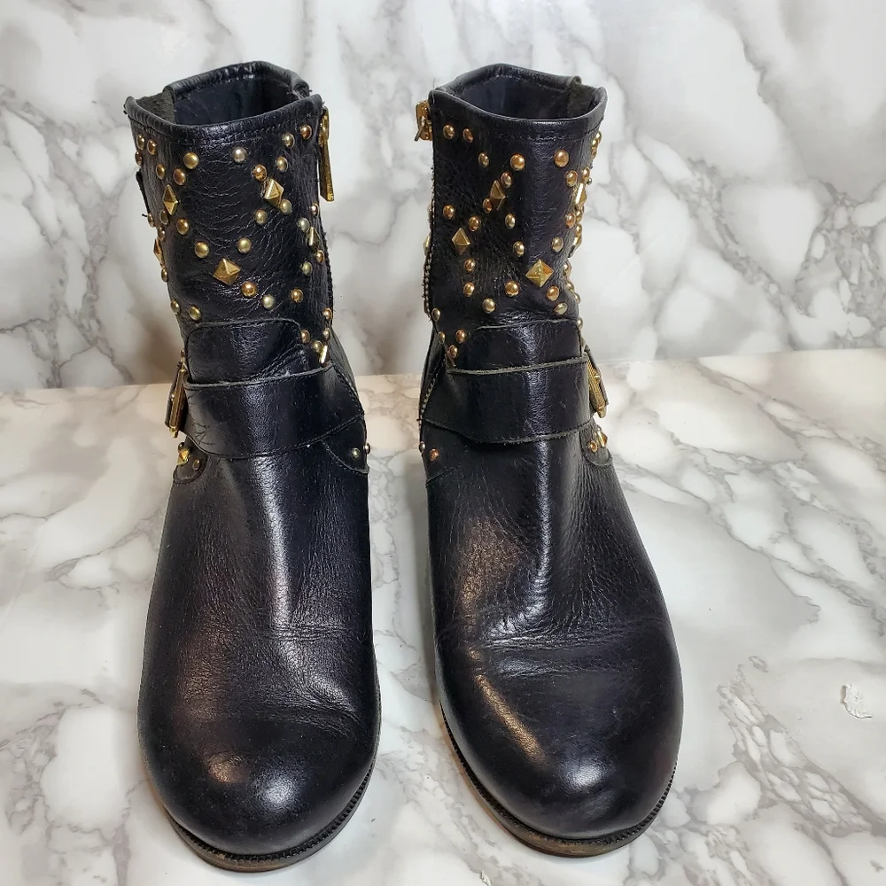 I.N.C Golf Studded Black Leather Ankle Boots 7.5